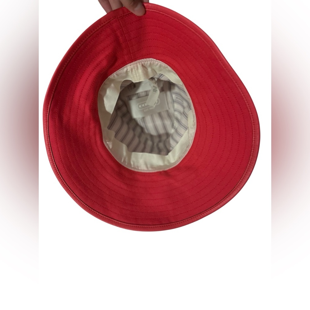 Coach | Red Bucket Hat with Gold Eyelet Band | Cotton / Leather Trim NWT 🏷️ XS/S - Picture 4 of 16